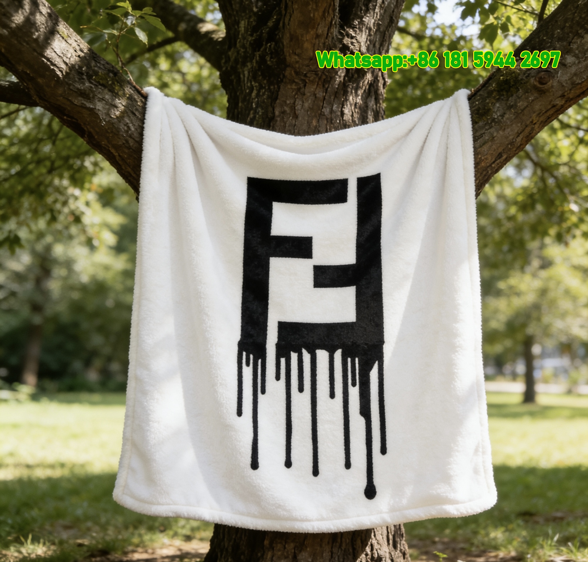 Fendi Dripping FF Logo Flannel Sofa Throw Blanket IMG_9473